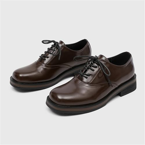 Men's Leather Platform Chunky Heel Lace Up Dress Oxford Shoes Comfortable Square Toe Casual Formal Office Work Vintage Derby Shoes for Gentleman Wedding Business Party2