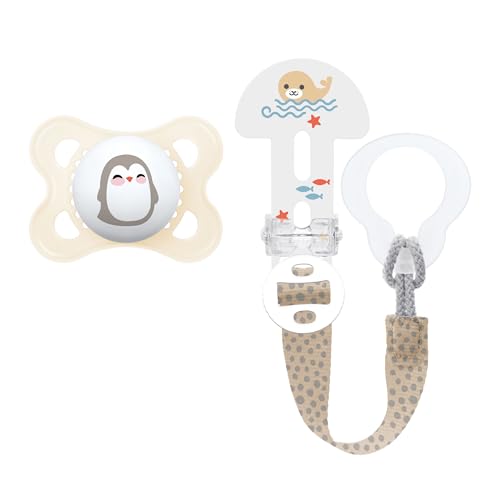 MAM Pack Chupete Original + Broche Chupetero, 2-6 Meses, Chupete con Tetina Skin Soft Silicone de Fácil Aceptación, Broche Adaptable a Todo Tipo de Chupetes, Mordedores y Juguetes, Ajustable, Neutro