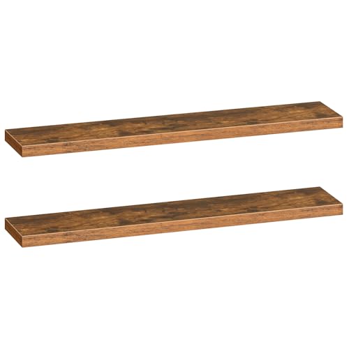 Image of HOOBRO Floating Shelves for Wall, Wall Mounted Shelf Set of 2, 55 inch Hanging Shelf with Invisible Brackets, for Wall Storage in Bathroom Bedroom Kitchen Living Room Office, Rustic Brown BF140BJP201