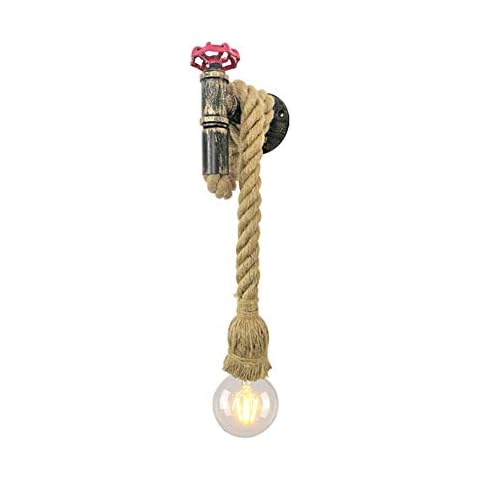 Vintage Retro Wall Lamp Pure Handwoven Hemp Rope Wall Light Industrial Iron Pipe Wall Lamp Balcony Corridor Loft Restaurant Wall Lights Cover