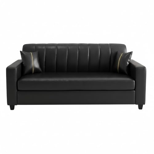 Image of FURNY Cosmos 3 Seater Leatherette Sofa Set (Black) Premium Finish | Durable Comfort | Ideal for Living Room