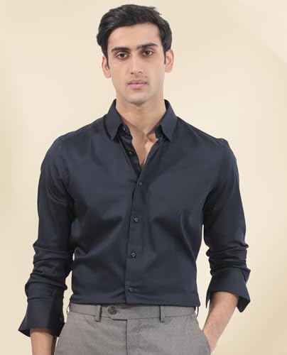 Image of IndoPrimo Men's Satin Shirt with Spread Collar Neck Line Solid Pattern Full Sleeves Regular Fit Western Style and Standard Length