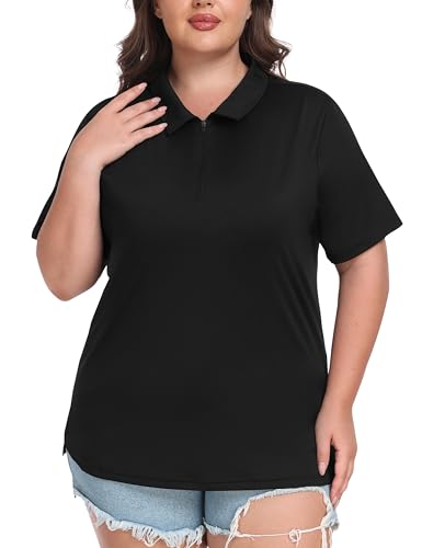 MoFiz Plus Size Golf Polo Shirts for Women Zip Up Short Sleeve Collared Tennis Workout Tops Sport Athletic Activewear XL-5XL2