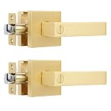 2 Pack Door Lever with Privacy Lock Silver Square Heavy Door Handle-Ideal for Bathroom/Bedroom-Stain