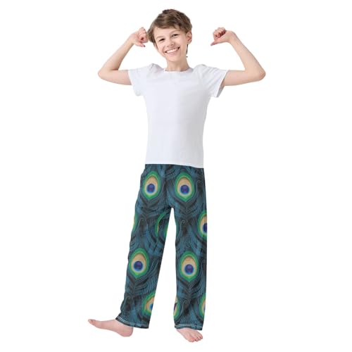 ZZKKO Peacock Feathers Linear Boys Pants for Kids Jogger Pants with Pockets S-XL2