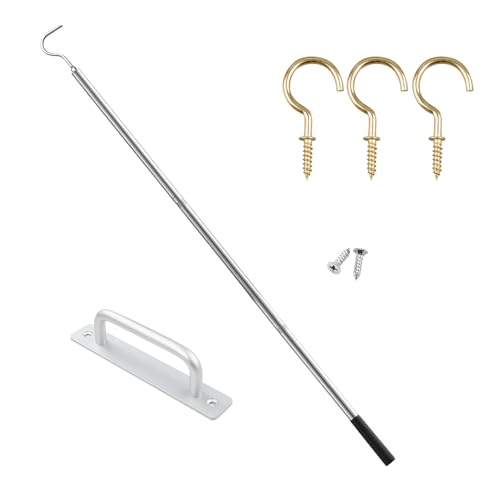 Canne télescopique en acier inoxydable avec poignée en aluminium - Crochet de traction complet pour grenier