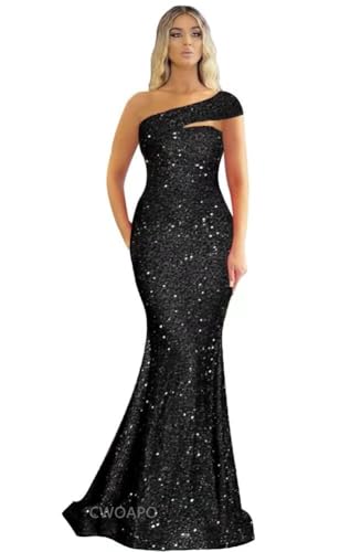 Image of One Shoulder Sequin Prom Dresses Long Sparkly Mermaid Evening Gowns for Women Bodycon Formal Dresses 2025