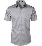 JEMITOP Men's Stretch Slim Fit Dress Shirts Formal Wedding Prom Short Sleeve Button Down Shirt wi...