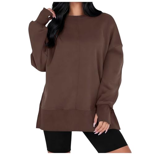 トレーナー レディース スウェット パーカー カットソー レディース 長袖 トップス 春 秋 冬 プルオーバー ゆったり 大きいサイズ 着回し力 体型カバー おしゃれ 無地 韓国 長袖tシャツ カジュアル 通勤(S,ブラウン)