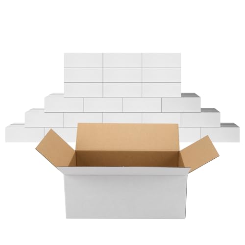PETAFLOP Scatola di Cartone 25x15x10cm,Ottimo per Imballaggio, Trasporto,Set di 25 Bianco