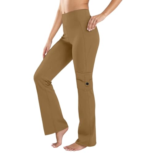 Pantalon de yoga amincissant kaki L avec poches boutonnées pour femme