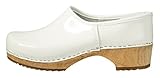  Handewitter Clogs Zapato de madera de poliuretano en color blanco lacado., Suela de madera flexible, 36 EU
