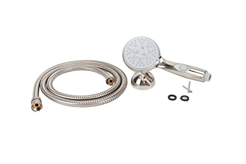 Image of Camco Complete RV /Marine Shower Head Kit | Features Convenient On /Off Switch for Water Efficient Showers | 5 Spray Patterns | Brushed Nickel (43747)