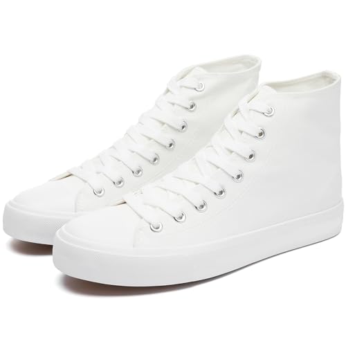 Yageyan Mens High Top Canvas Sneakers Fashion Lace Up Walking Shoes Casual Classic(Full White10.5) cover