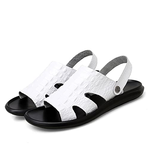 Leather Sandals Men Cowhide Slippers Anti-skid Beach Shoes White Sandals Sneakers