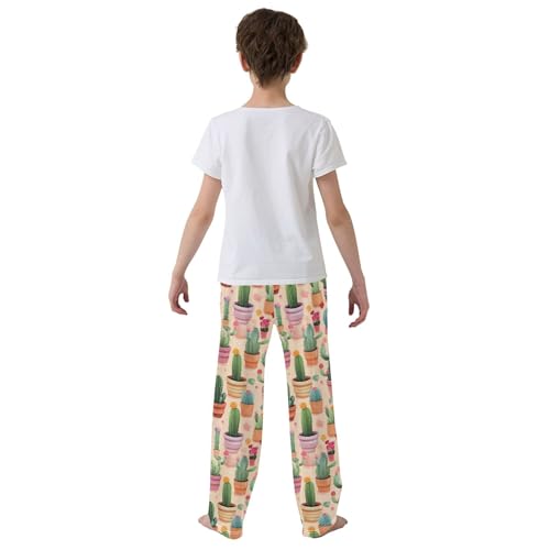 Cactus Plant Long Pajama Pants Elastic Waist PJ Bottoms with Pockets S A1106584