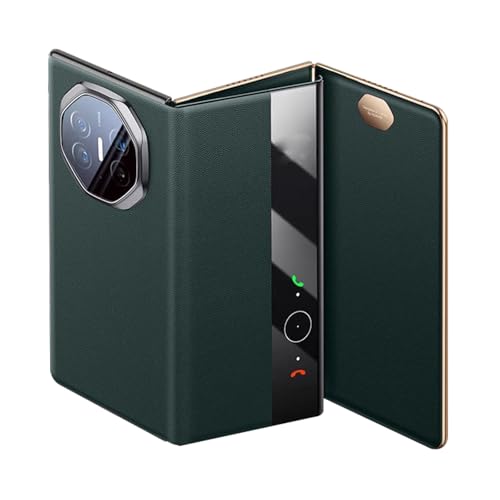 ZGFOZJGC Case for Huawei Mate XT, Genuine Leather Cover Clear View Flip Bookstyle Luxury Protecter Shell Full Body Shockproof Case,Green,Mate XT
