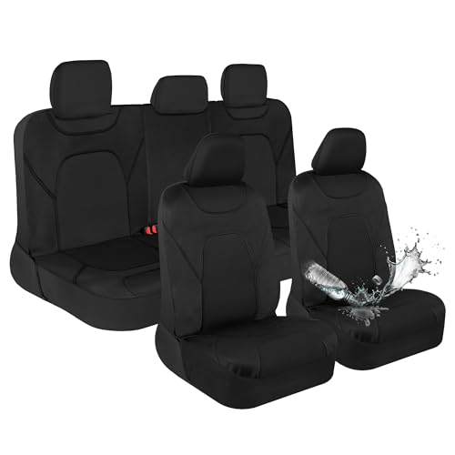 Image of Motor Trend Waterproof Car Seat Covers Full Set - Black Seat Covers for Car Front & 60 /40 Split Back Bench - Carseat Cover for Trucks, SUV, Vans - Universal Fit for Most Regular Size Vehicles