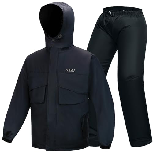 ILM Chubasquero Moto Impermeable Hombre y Mujer-Traje de Lluvia Resistente al Desgaste, 6 Bolsillos, Juego de 2 Piezas con chaqueta y pantalones,Hombre-Azul Marino,S
