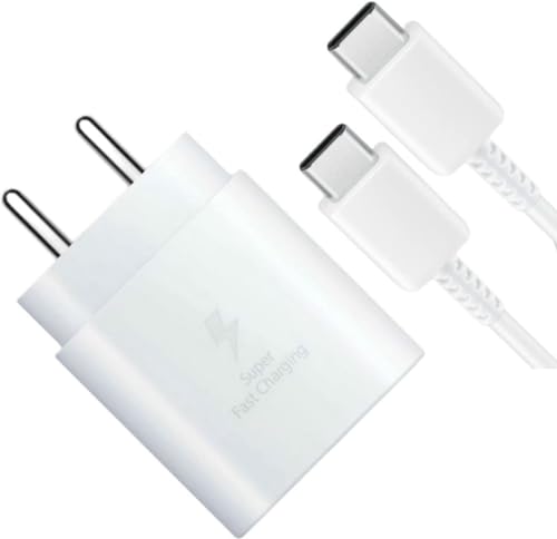 Image of MAK 25W Charger with Cable for Samsung Galaxy A15 5G Type C Charger Adapter Compatible with Galaxy A15 Charger, 25 Watt USB Type C to C Pd Charging Adapter C Type, White
