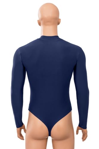 ML-Sport24 Herren Stringbody mit Kragen Frontreißverschluss lange Ärmel, matt, stretch, 80% Polyamid 20% Elasthan M, Schwarz