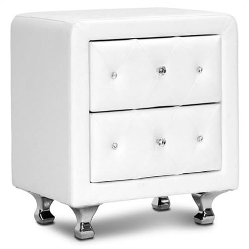 BOWERY HILL Contemporary Tufted Bedside Nightstand in White