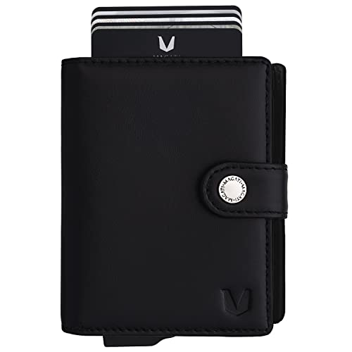 MAGATI Slim Wallet NAGA - Kreditkartenetui mit Münzfach, Geldscheinfach - Geldbörse, Geldbeutel aus Echtleder, Aluminium mit RFID-Schutz - bis zu 12 Karten - Tiefschwarz, ohne Fundservice Cover