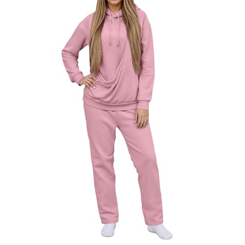 DUHENWU Chándal para mujer, conjunto de ropa de salón, traje de ocio, otoño e invierno, traje de chándal de 2 piezas, traje de casa suave, sudaderas divertidas con bolsillo canguro y pantalones