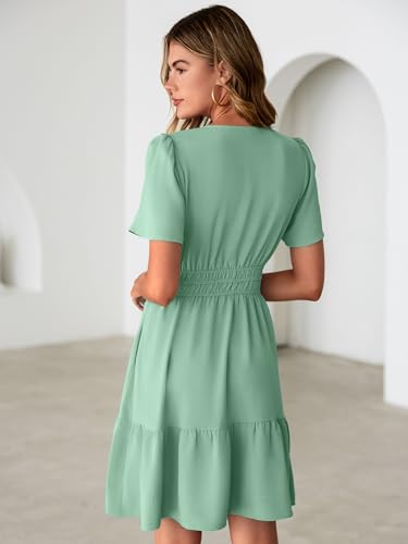Image of Simplee Womens Casual Summer Dresses 2026 V Neck Short Sleeve Empire Waist Flowy A Line Ruffle Tiered Mini Sundress