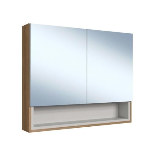 Conjunto para Banheiro Gabinete Suspenso 80cm 2 Gavetas com Cuba e Espelheira 2 Portas Helena Mel/ar
