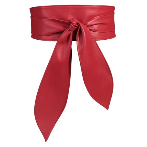 ChinEluviis Womens Obi Belt Fashion Corset Wide Leather Knotted Cinch Tie Wide Belt for Evening Dress Red M
