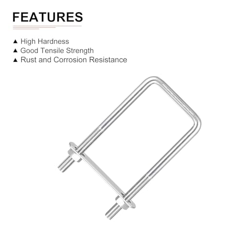 Image of DTGN M8x50x120mm(ThreadxWxL) Square U Bolt - 2Pack - Good for Trailer Pipe Replacement Parts - 304 Stainless Steel U Shape Bolts