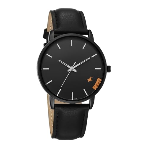 Image of Fastrack Stunners X Quartz Analog with Black Dial Black Leather Strap Watch for Men - 38159NL03