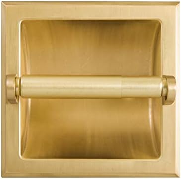 SENTO Recessed Gold Toilet Paper Holder, Wall Mounted Heavy Duty Metal Toilet Paper Roll Holder with Rear Mounting Bracket, in Wall, Easy Installation, Satin Brass
