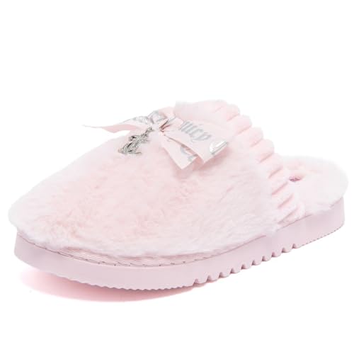 Juicy Couture Women's Faux Fur Slippers – Fuzzy Closed-Toe, Fluffy Winter House Shoes, Comfortable Slip-Ons, Blush-kawaki, X-Large