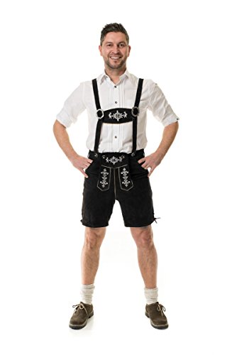Almwerk Herren Trachten Lederhose Kniebund oder kurz Modell Almhirsch in schwarz oder braun, Farbe:Kurz schwarz;Größe:54 Cover