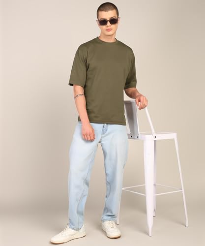 Image of Alan Jones Clothing Men's Oversized Solid T-Shirt | Premium Heavy Fabric | Crew Neck Casual Wear