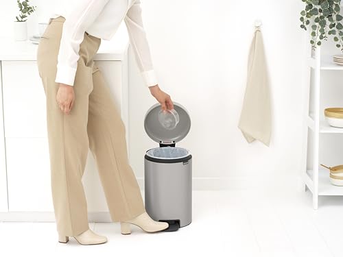 Image of Brabantia NewIcon Pedal Bin 3.2 Gallon /12L (Soft Gray), Soft-Closing Kitchen Garbage Can, Step-On Trash Can with Removable Inner Bucket, PerfectFit Trash Bag Pack Included