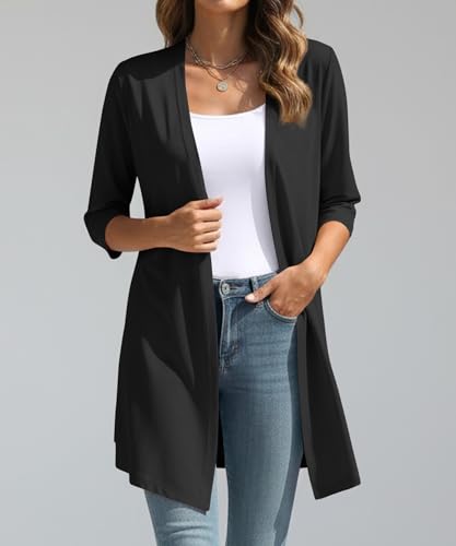 Image of YSYOKOW Lightweight Cardigans for Women 3 /4 Sleeve Long Open Front | Cardigan sweaters for women lightweight, summer cardigans for women lightweight, long cardigans for women trendy, dressy