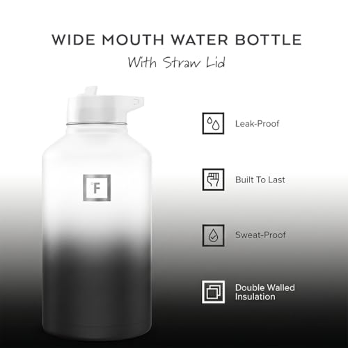 Image of IRON FLASK 64 oz Wide Mouth Water Bottle with Straw | Insulated Half Gallon Water Bottle with Leakproof Straw Lid - BPA Free, Cold 24 Hrs, Sweat Free (Day & Night)