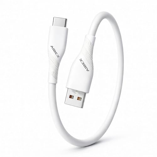 Image of AIBEX USB-A to Type-C 25 cm Powerbank Cable 3.4A Fast Charging & Data Sync Short Cord Compatible with Samsung, OnePlus, Xiaomi, Realme, Vivo, Oppo, Google Pixel, iPad, Tablets, Laptops, Travel (White)