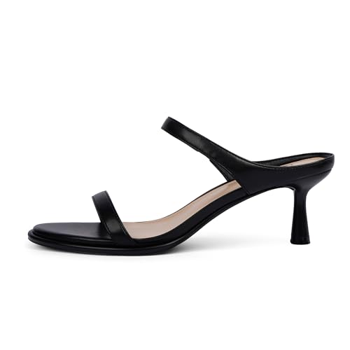 Image of Modatope Two Strap Heeled Sandals for Women Kitten Heel Rounded Toe Heels Women Slip on Open Toe Sandals