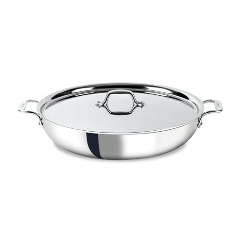 All-Clad D3 3-Ply Stainless Steel Large Frying Pan 7 Quart, Induction Oven Broiler Safe 600F, Kitchen Frying Pan, Fast & Even Heat, Fry Pan, Compatible with All Stovetops, Pots & Pans, Cookware Silver