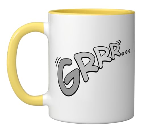 Grey grrrr Monochrome Color Graphic Ceramic Mug, Yellow/White