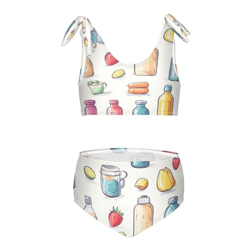 Bottles Lemon Colorful Hearts Strawberry Girls Tankini Swimsuit Kids Bikini Sets 2 Pcs Bathing Suit 3T