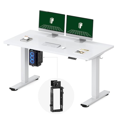 Image of FLEXISPOT EN2 55''x28'' Electric Standing Desk with PC Stand Bundle, 1 inch Whole-Piece Desktop, Easy-to-Install Hanging Design PC Mount, Bundle for Home Office, Game & Small Spaces, White