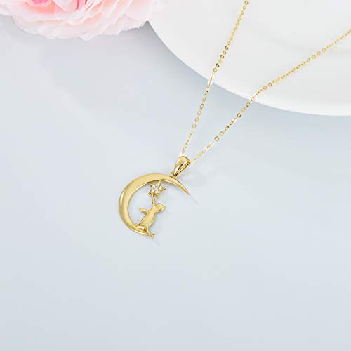 Blocaci 14K Solid Gold Cat Necklaces Moissanite Necklaces for Women Dainty Pendant Necklace Yellow Gold 18" 3 Style4