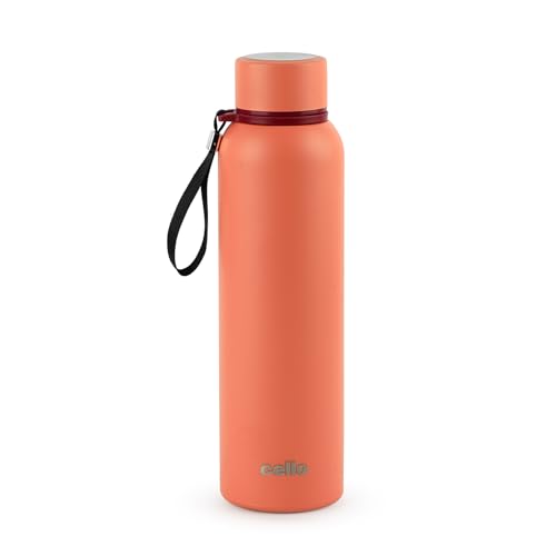Image of CELLO Duro Kent Gen-X Stainless Steel Flask 520ml Peach | Wide Mouth with Carrying Loop, Leak Proof Double Wall Vacuum Insulated Hot and Cold Flask Water Bottle For Office Gym Biking Outdoor Hydration