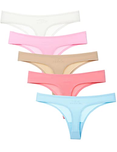 Kiench Teen Girls Seamless Underwear Thongs Low Rise No Show Panties 5-Pack