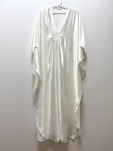 Image of RanRui Caftans for Women Solid Color Chiffon Plus Size Kaftan Dresses Beach Cover Up V Neck Batwing Sleeve Caftans Loungewear